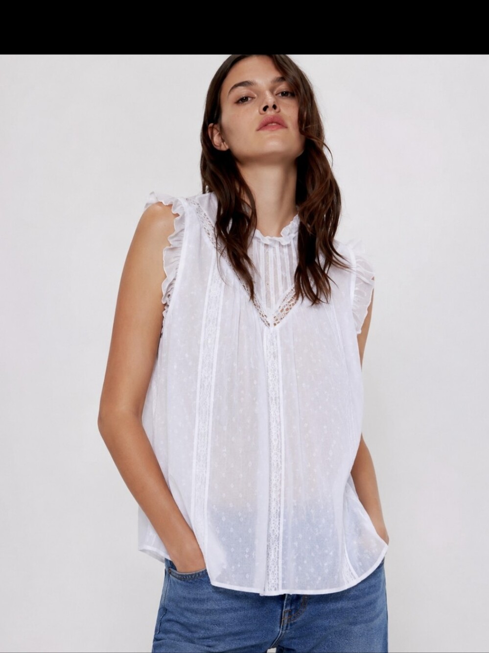 Zara  white semi sheer blouse med